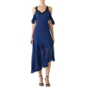 UnitedWood Larissa Blue Asymmetrical Dresses w/Black Lace. Size 14. EUC!